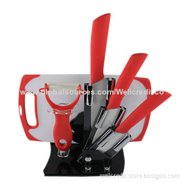 4-piece ceramic knife set in acrylic block
